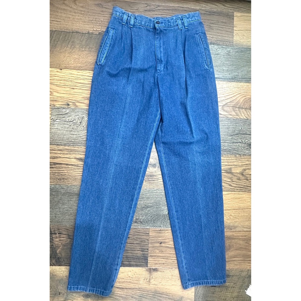Vintage Savane Mens Pleated Denim Trousers Blue Jeans Tapered Leg 29x30